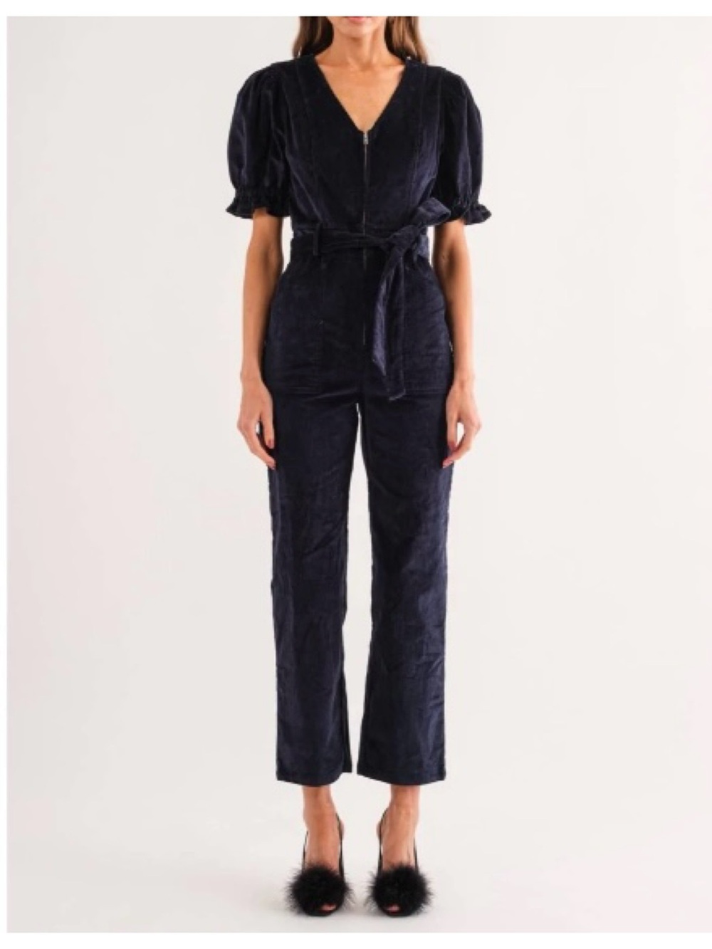 Sofie the Label | velvet puff sleeve jumpsuit
